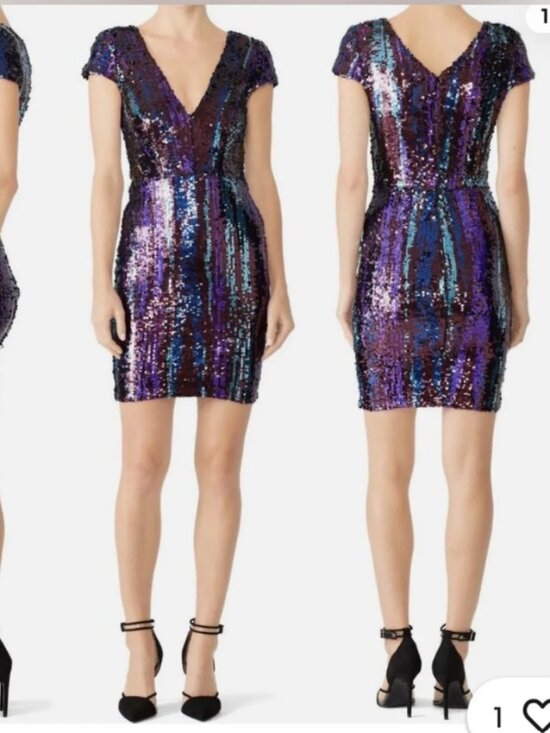 Dress the Population Dresses & Skirts - NWT Dress The Population Size Medium Iridescent Purple Teal Sequin Midi Dress
